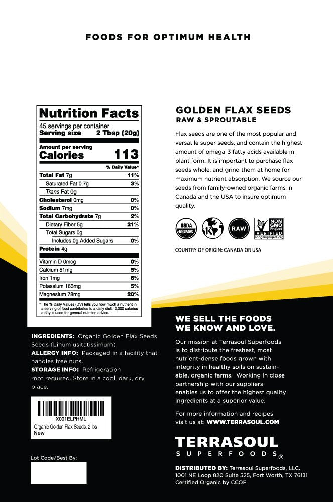 Terrasoul Golden Flax Seeds organic close-up, omega-3 richness for smoothies