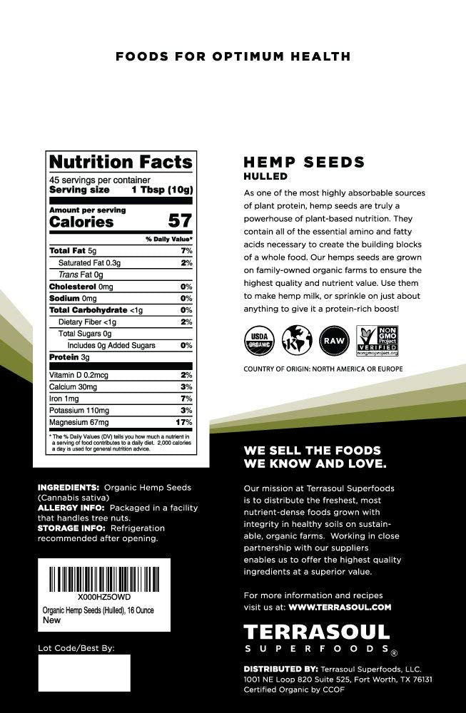 Terrasoul hemp seeds in an open pouch ready for smoothies and baking.