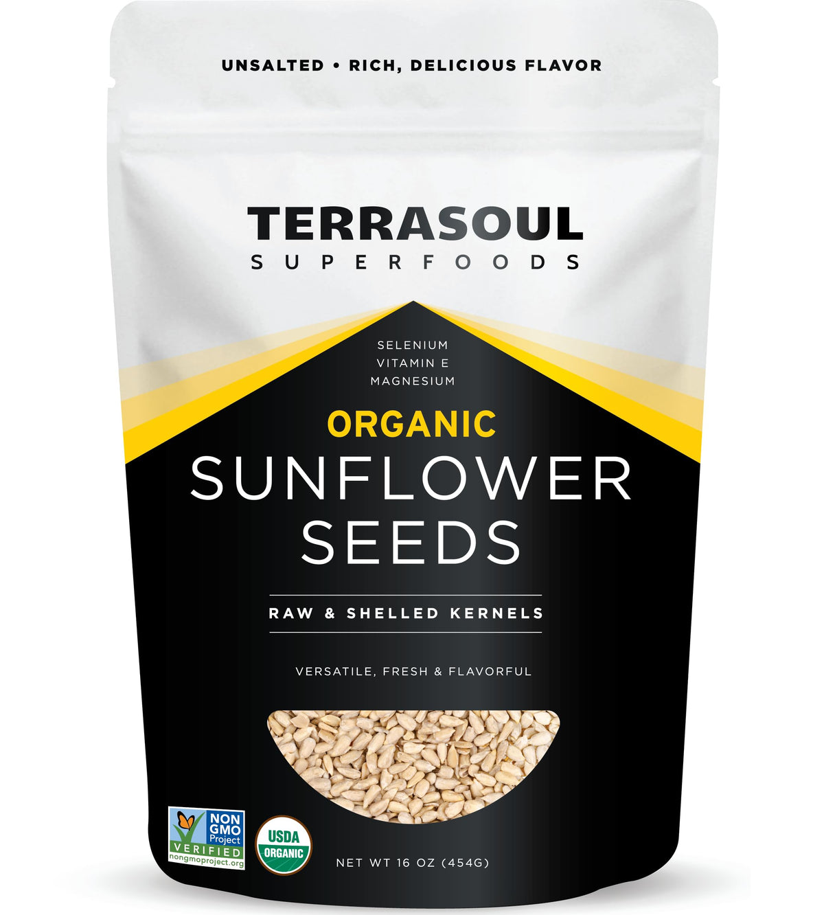 Terrasoul hulled sunflower seeds bag ready to snack, protein-rich option