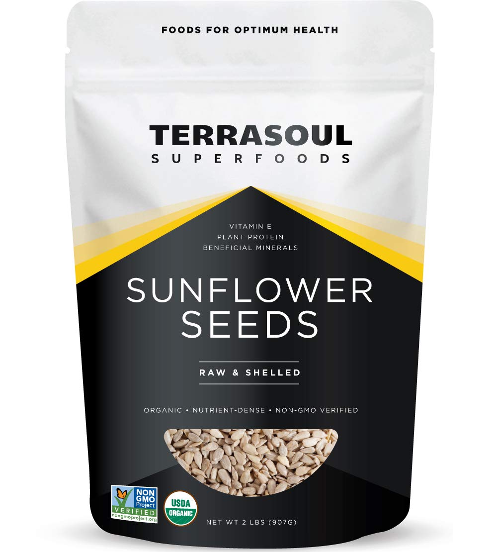 Terrasoul Hulled Sunflower Seeds bag on table, ready for snacking and cooking.