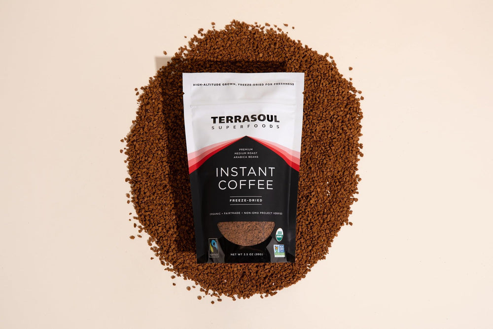 Terrasoul Instant Coffee packaging 3.5oz showing convenient single container.