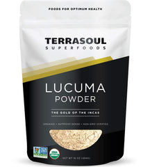 Terrasoul Lucuma Powder 16oz packaging highlights organic quality for shoppers.