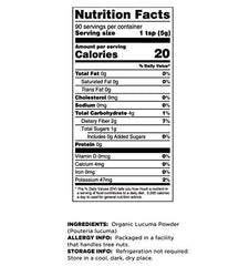 Terrasoul Lucuma Powder ingredients label confirms organic, non-GMO, vegan attributes.
