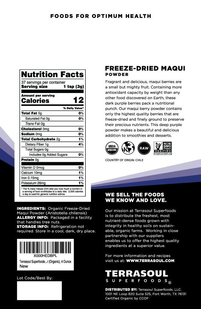 Terrasoul Maqui Berry Powder scoop, ready to mix into yogurts and bowls