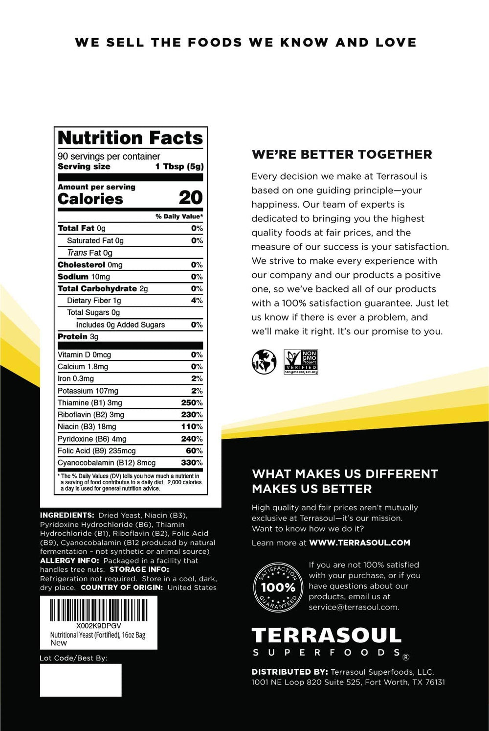 Terrasoul Nutritional Yeast Flakes used as vegan cheese substitute in recipes.
