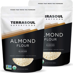 Terrasoul Organic Almond Flour bag shows fine texture for gluten-free baking