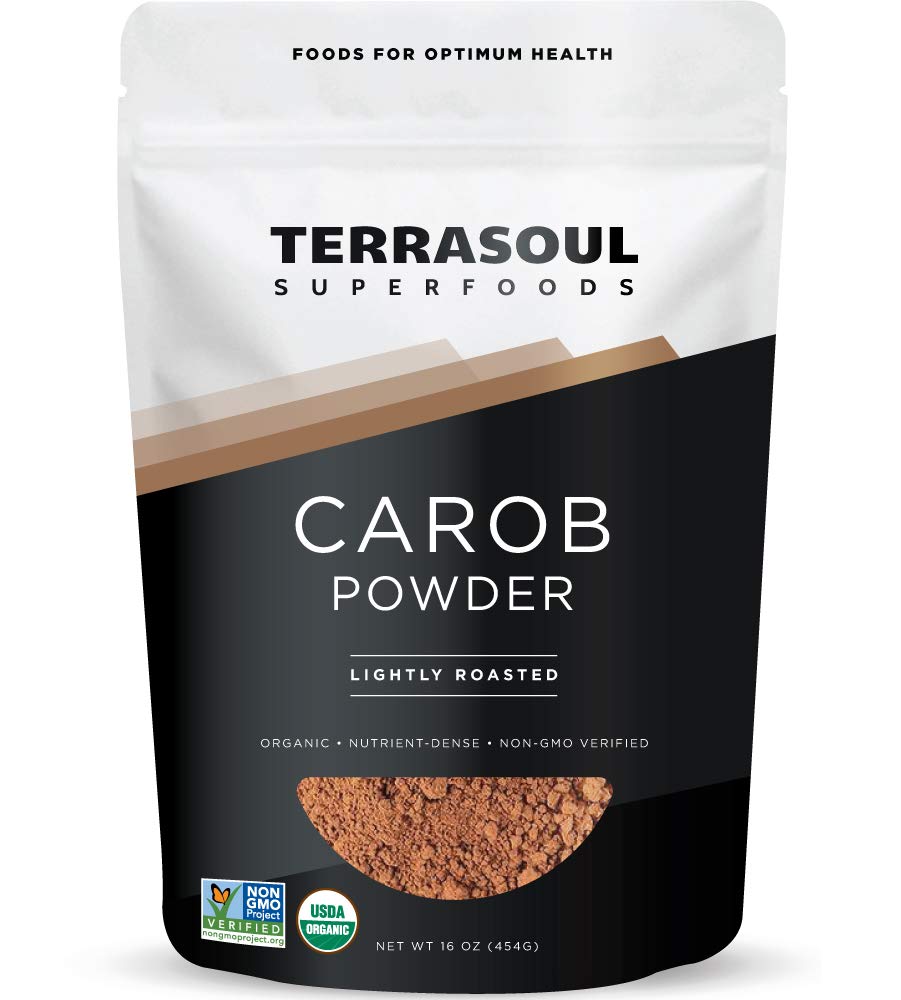 Terrasoul Organic Carob Powder 16oz pouch, cocoa-like baking ingredient