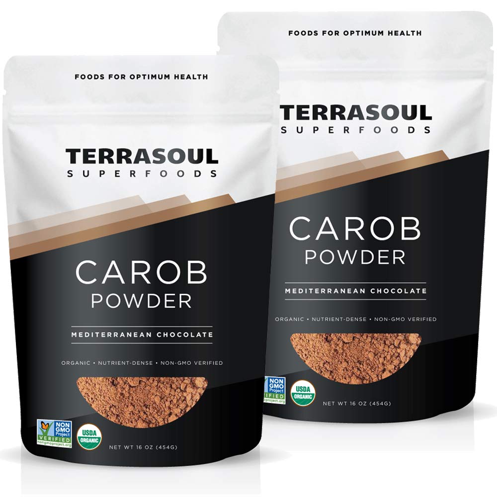 Terrasoul Organic Carob Powder front view, two-pack packaging for baking