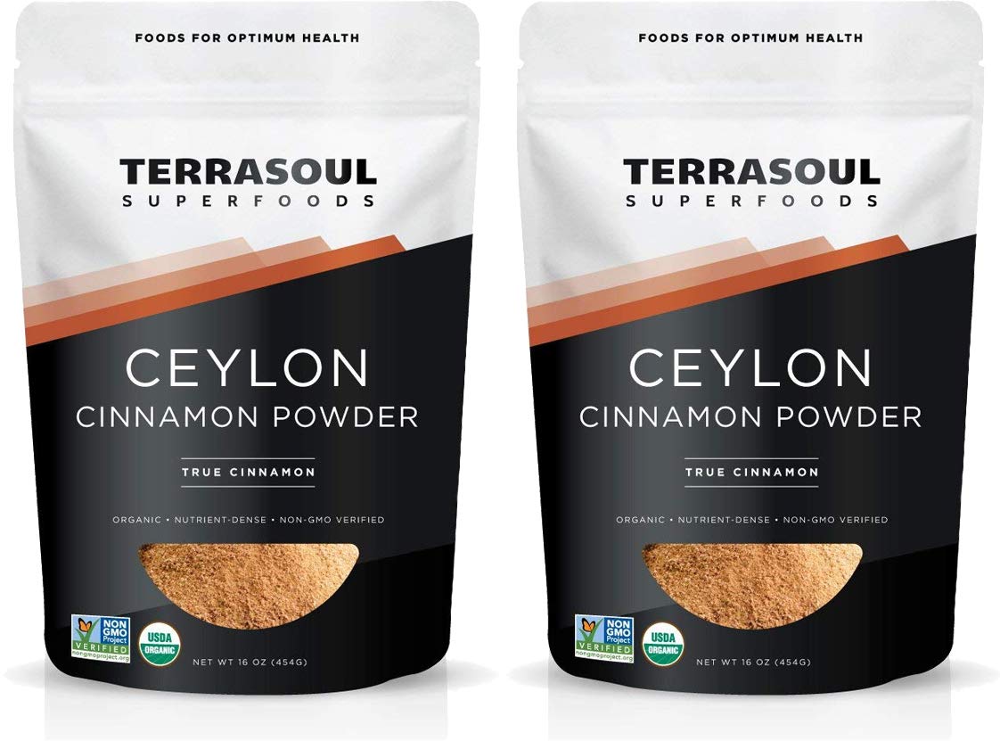 Terrasoul Organic Ceylon Cinnamon powder in a jar close-up for baking aroma.