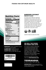 Terrasoul Organic Coconut Flakes raw gluten-free vegan label emphasizes dietary compatibility
