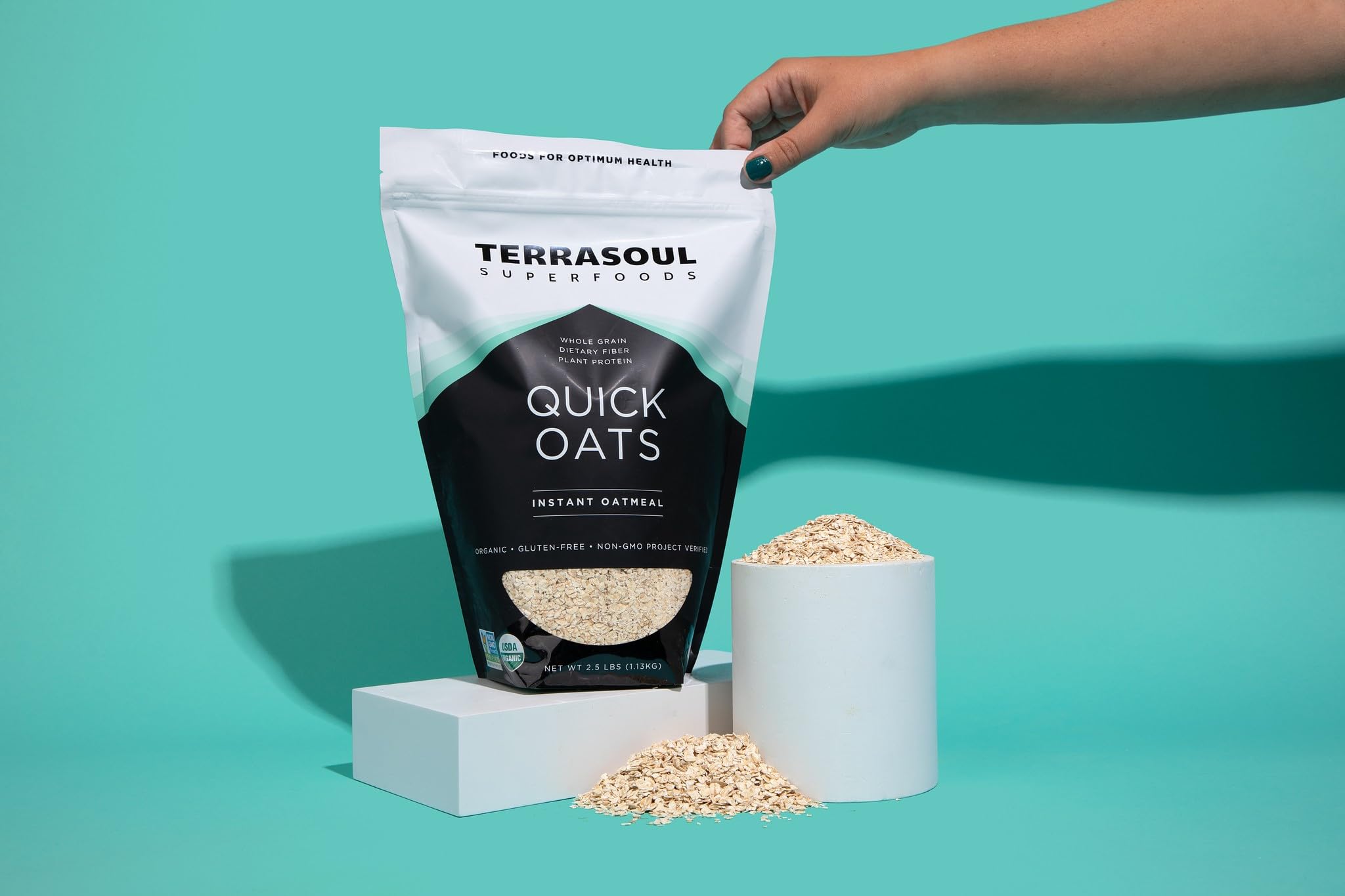 Terrasoul Organic Quick Oats arranged for a family-friendly breakfast.