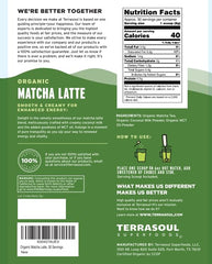Terrasoul Organic Matcha Latte packaging communicates certified organic quality for daily rituals.