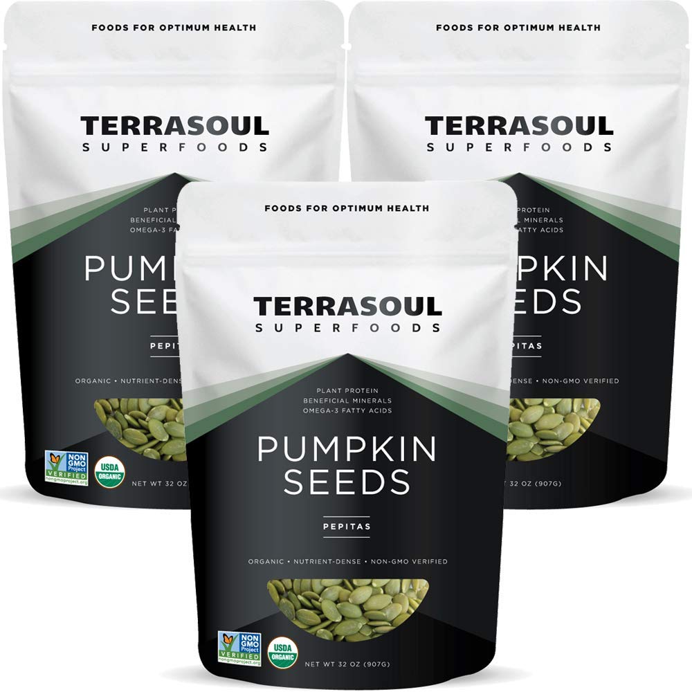 Terrasoul Superfoods organic pumpkin seeds 6 lb bulk pack front view for bulk snacking.