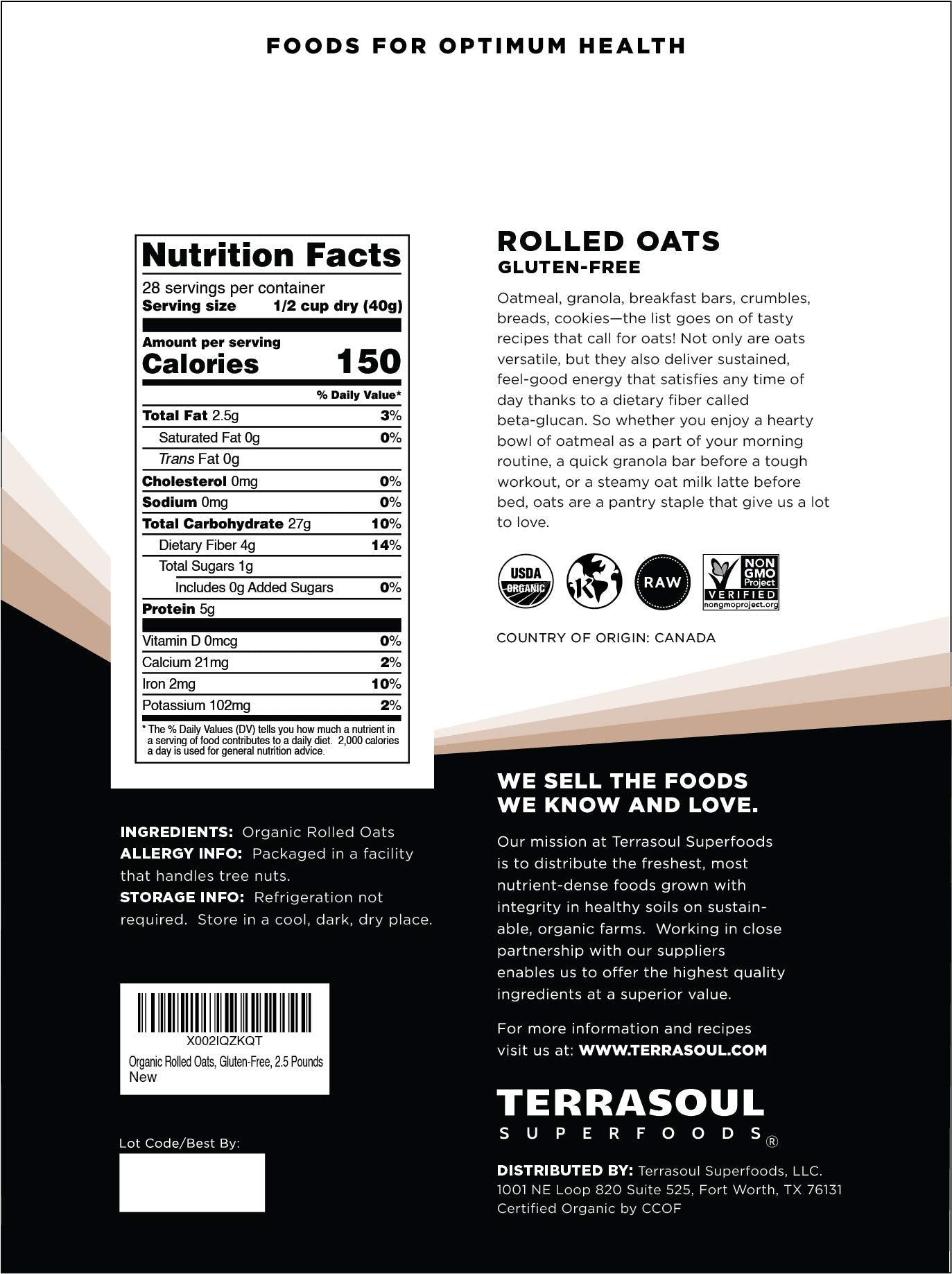 Close-up of Terrasoul rolled oats showing old-fashioned flake texture