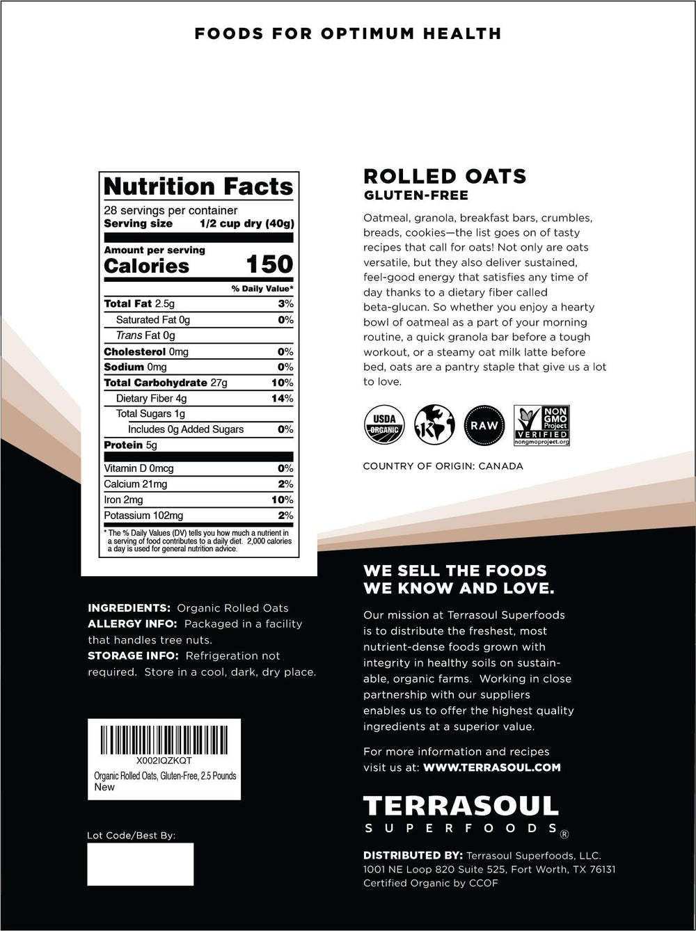 Close-up of Terrasoul rolled oats showing old-fashioned flake texture