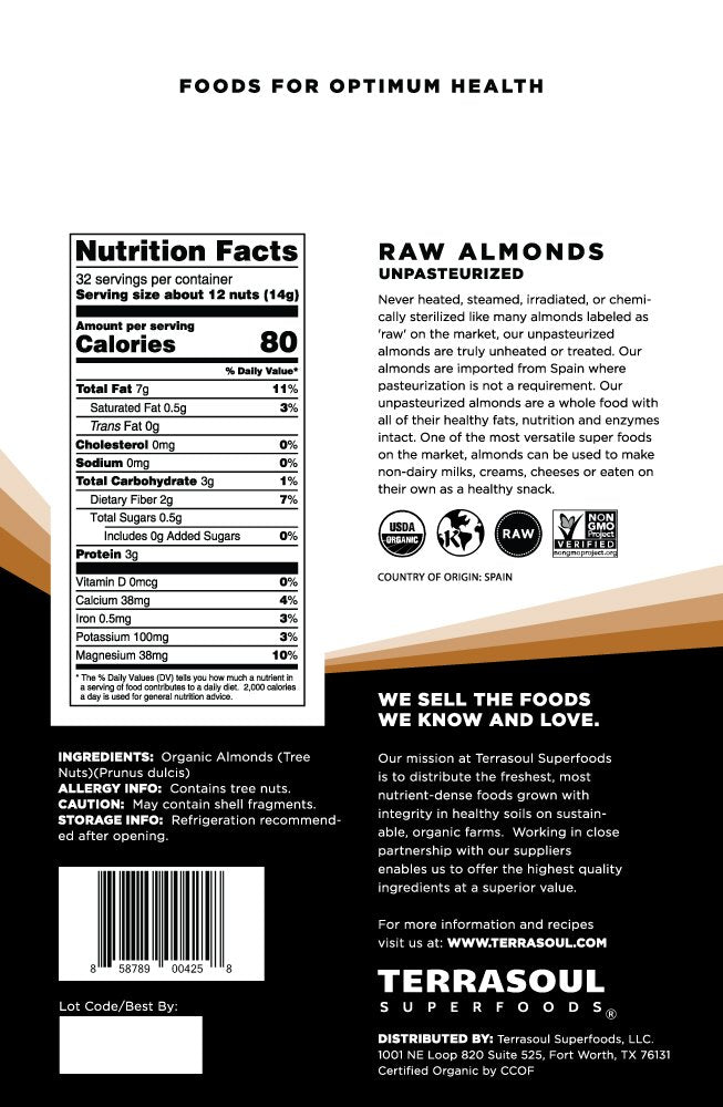 Terrasoul Raw Almonds closeup highlights their natural texture.