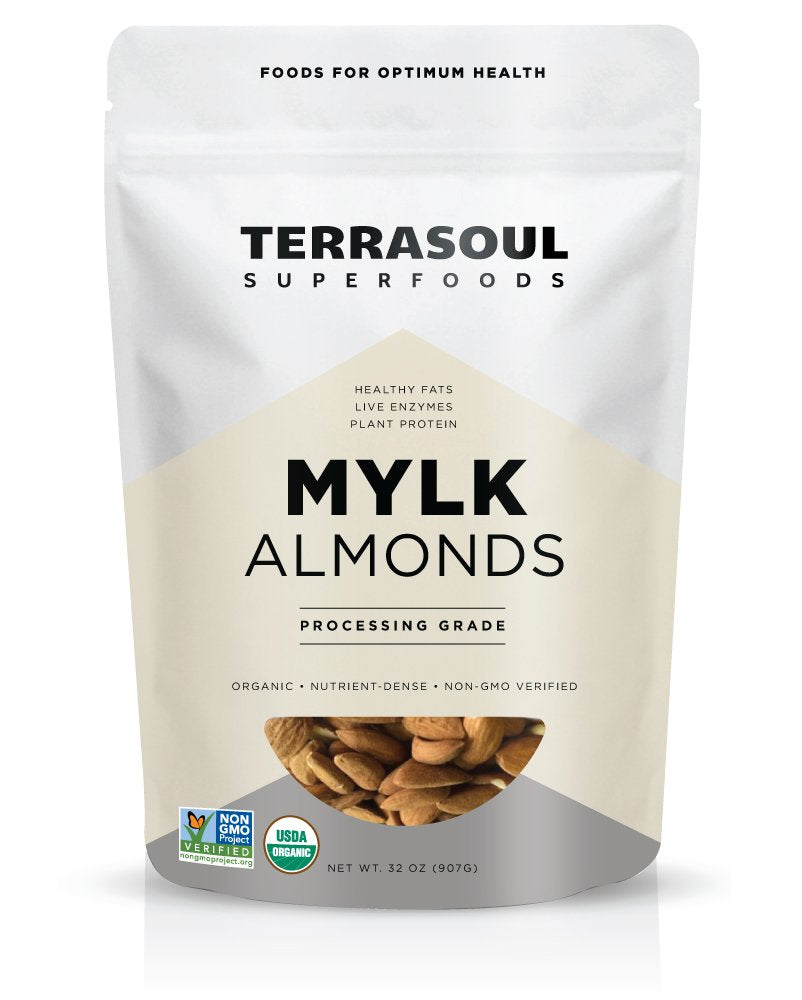 Terrasoul raw almonds mylk-grade 2 lb bag, ready for creamy DIY milk