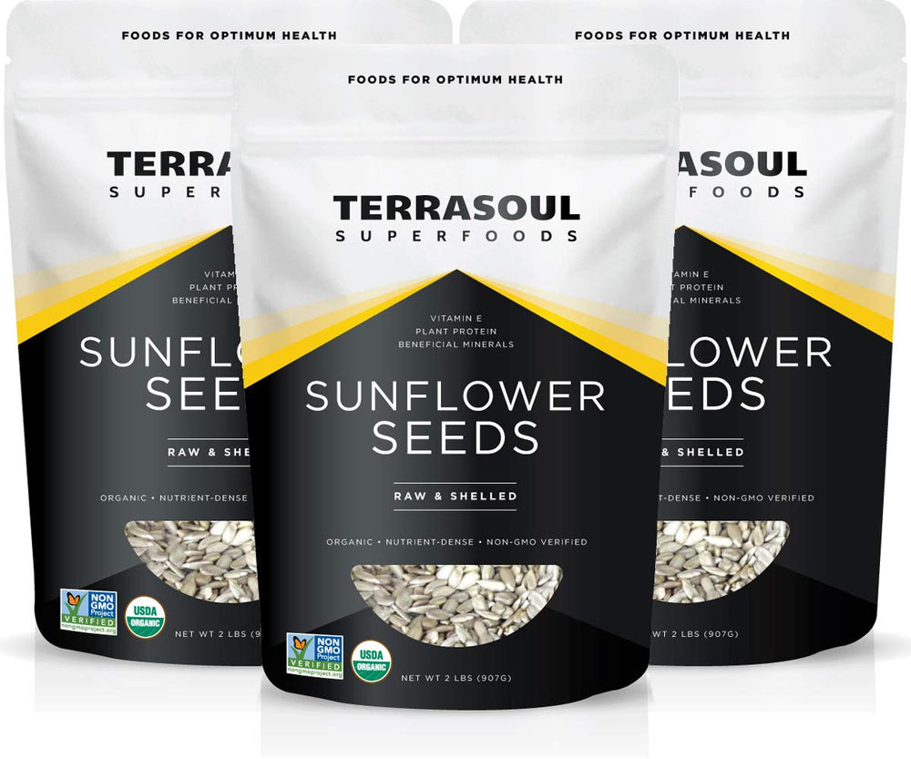 Terrasoul hulled organic sunflower seeds in a 6lb bag for versatile snacking.
