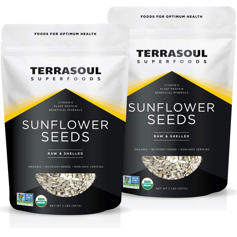 Terrasoul organic hulled sunflower seeds in a 4lb bag for convenient pantry use.