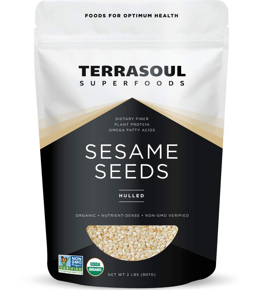 Terrasoul Superfoods sesame seeds package front, raw and organic for tahini