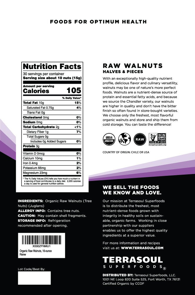 Terrasoul raw walnuts in a resealable bulk bag for storage.