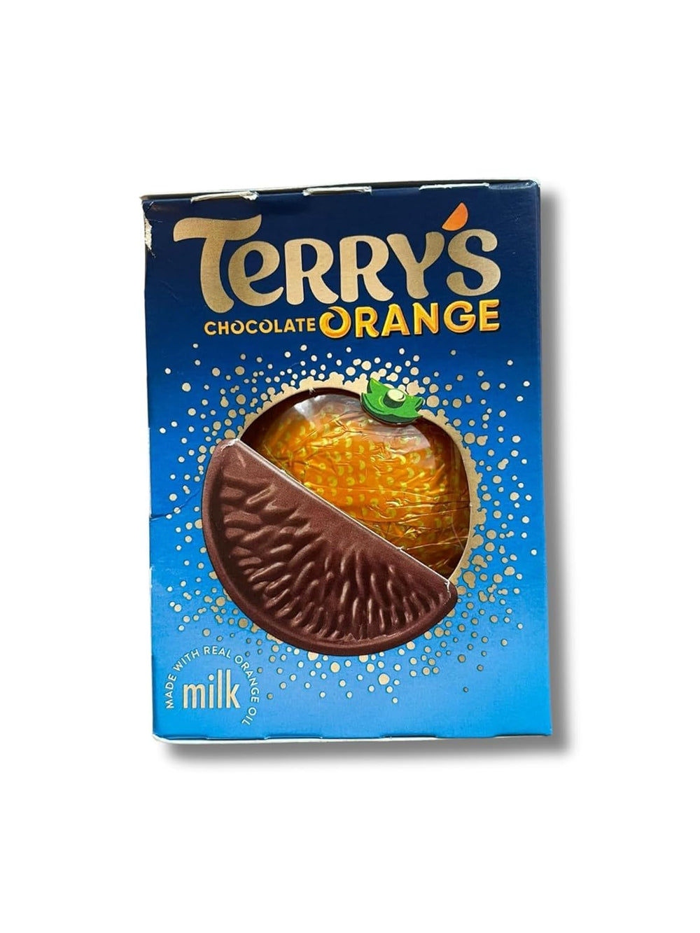 Terry's Chocolate Orange milk chocolate close-up—creamy texture with real orange flavor.