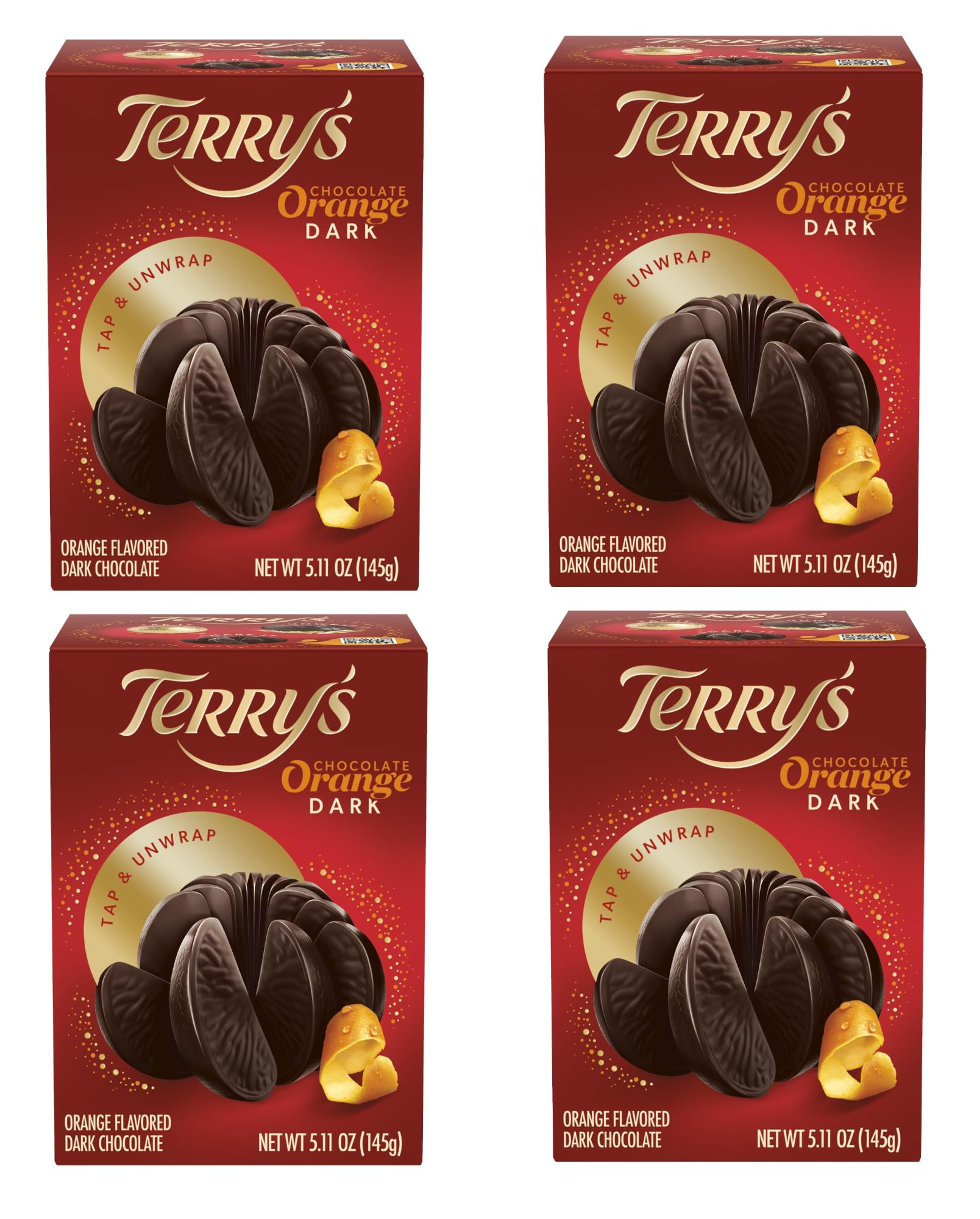 Terry's Dark Chocolate Oranges 4-pack on a festive plate, perfect for gifting.