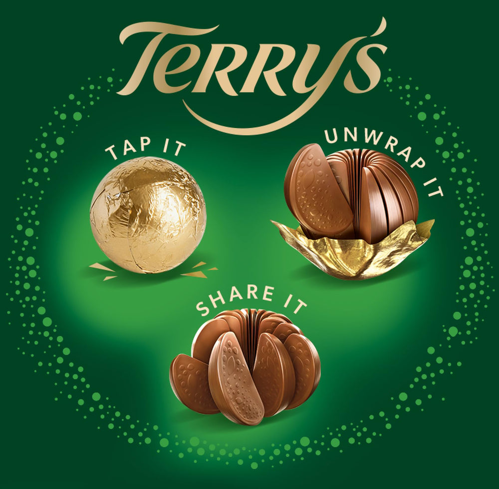 Terrys Mint Milk Chocolate Orange serving tray with chocolate slices.