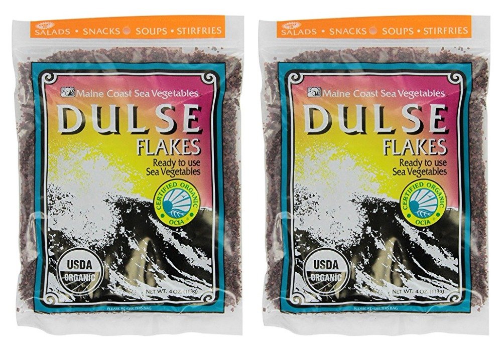 TESTEL Dulse flakes bag front shows organic sea vegetables from Maine coast for easy pantry use.