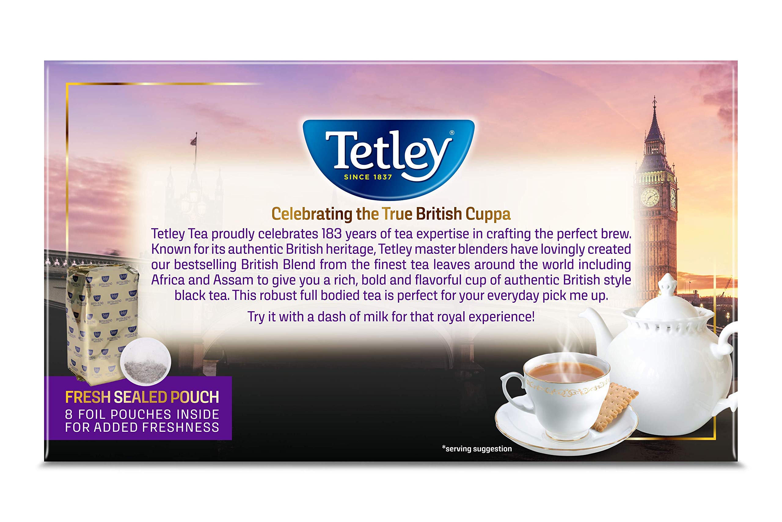 Open inner foil packs reveal fresh Tetley tea bags
