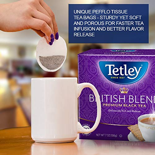 Tetley British Blend tea packet ready for a classic hot brew.