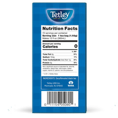 Tetley decaf black tea bags closeup highlights quality leaves for a smooth caffeine-free sip.