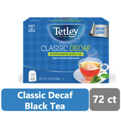 Tetley decaf black tea brew cup reveals rich aroma and comforting flavor.
