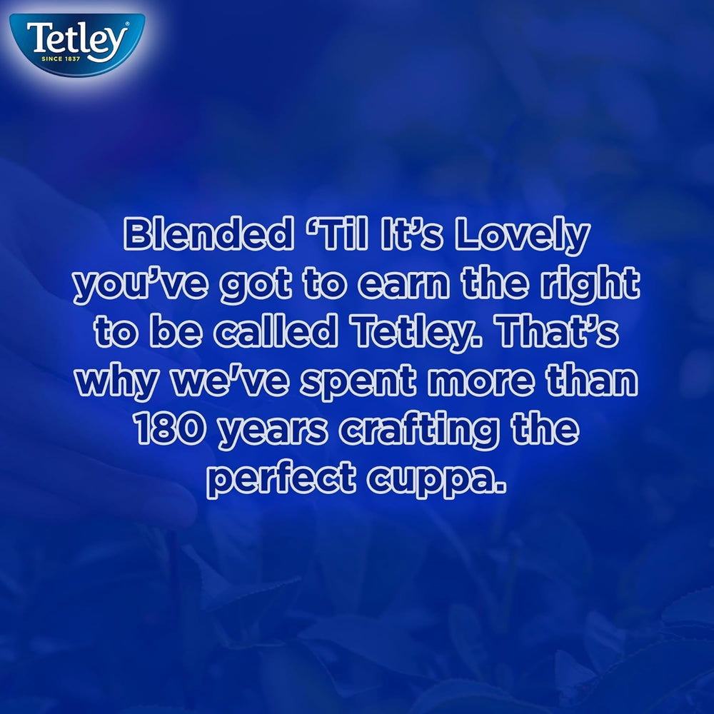 Tetley Decaf Tea Bags 80ct box on kitchen counter signals everyday simplicity.