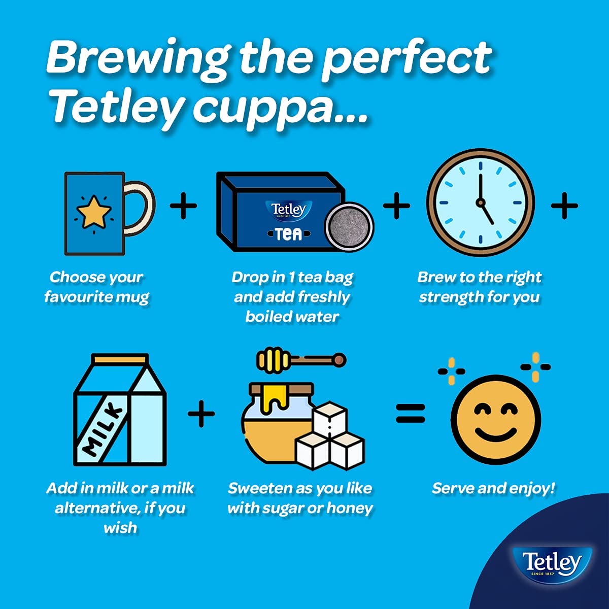 Tetley Decaf Tea Bags 80ct label close-up highlights decaf status and brand.