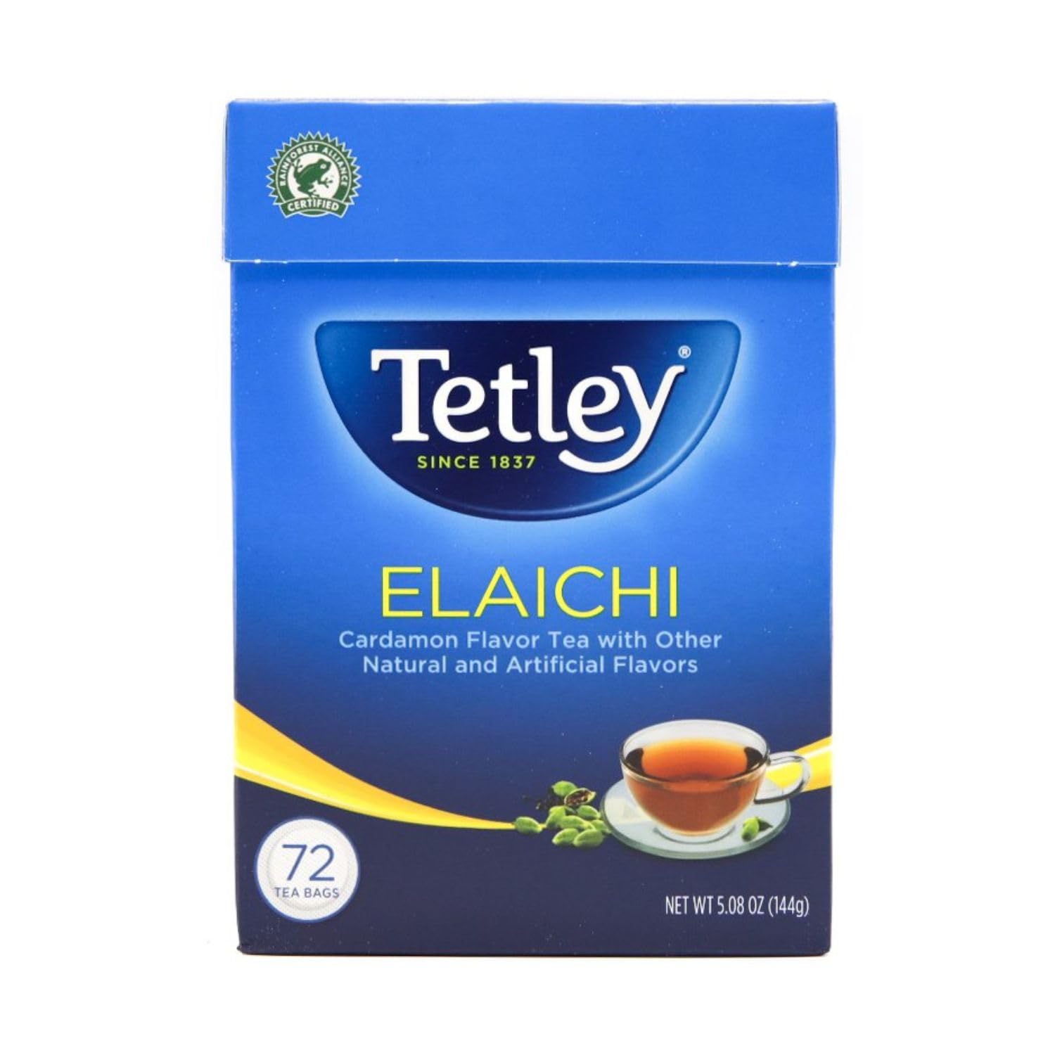 Tetley Elaichi tea pack image showing triple-pack for daily use.