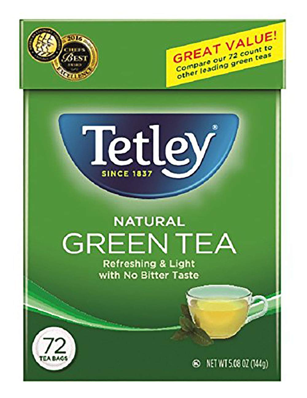 Tetley Green Tea teabags in a six-pack for convenient daily brew.