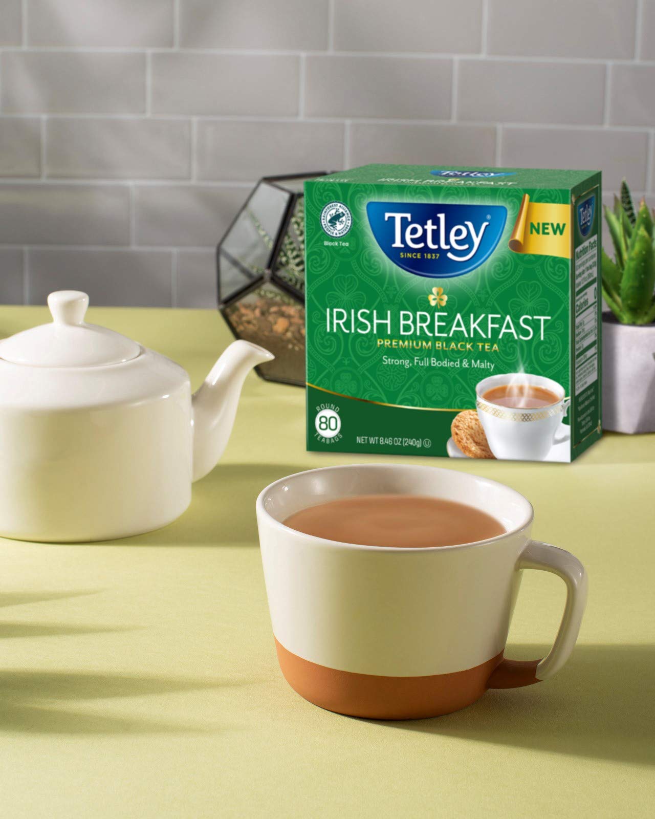 Tetley Irish Breakfast sustainably sourced blend supports responsible farming practices.