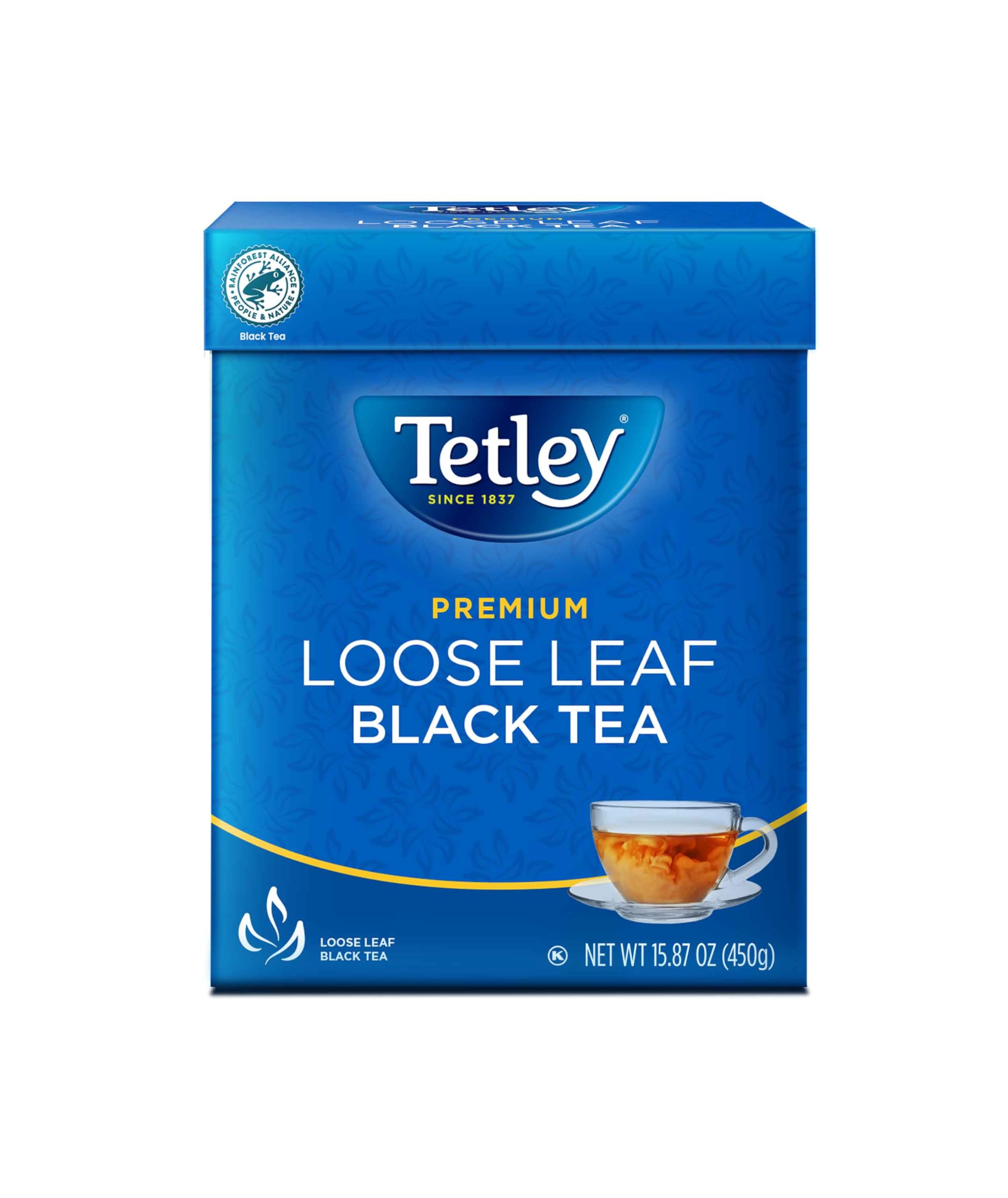 Tetley Premium Loose Leaf Tea cup-steep scene showing a rich aroma for a comforting morning ritual.