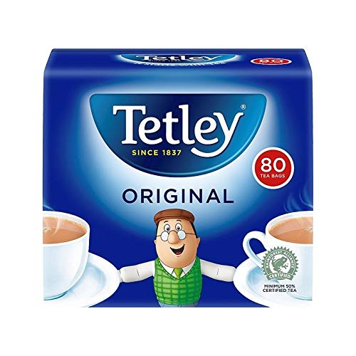 Tetley tea bags 80ct from England, ideal for a comforting morning ritual.