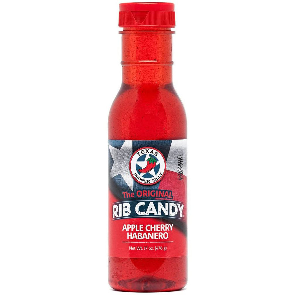 Texas Pepper Jelly Rib Candy Apple Cherry Habanero bottle ready for grilling glaze.