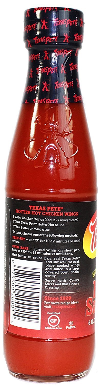 Pouring Texas Pete Hotter Hot Sauce adds tangy heat to wings tacos and more.