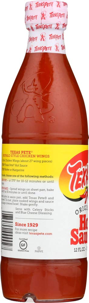 Texas Pete Original Hot Sauce pour action with a smooth stream for even seasoning.