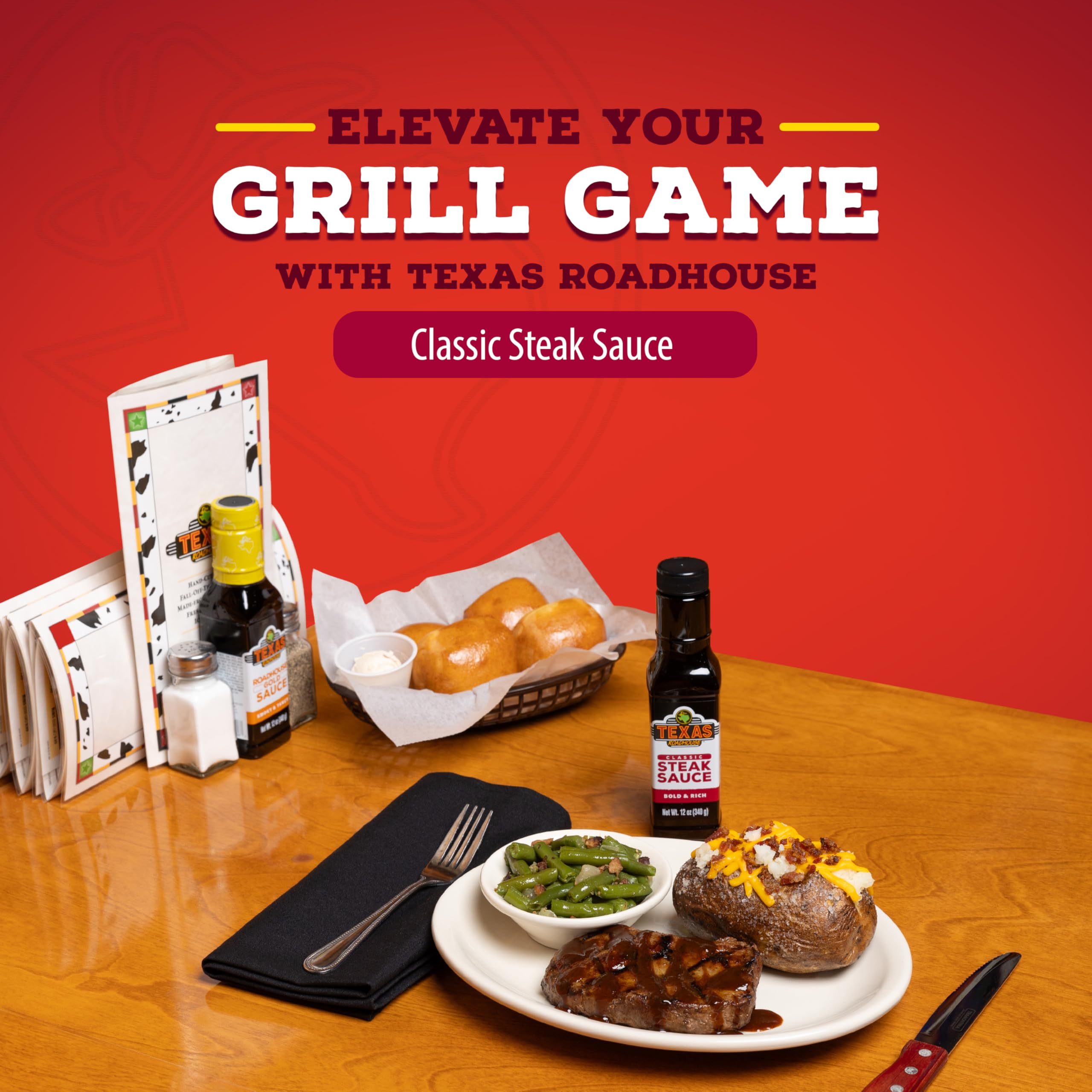 Dipping plate with Texas Roadhouse Classic Steak Sauce for beef and pork.