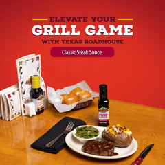 Dipping plate with Texas Roadhouse Classic Steak Sauce for beef and pork.