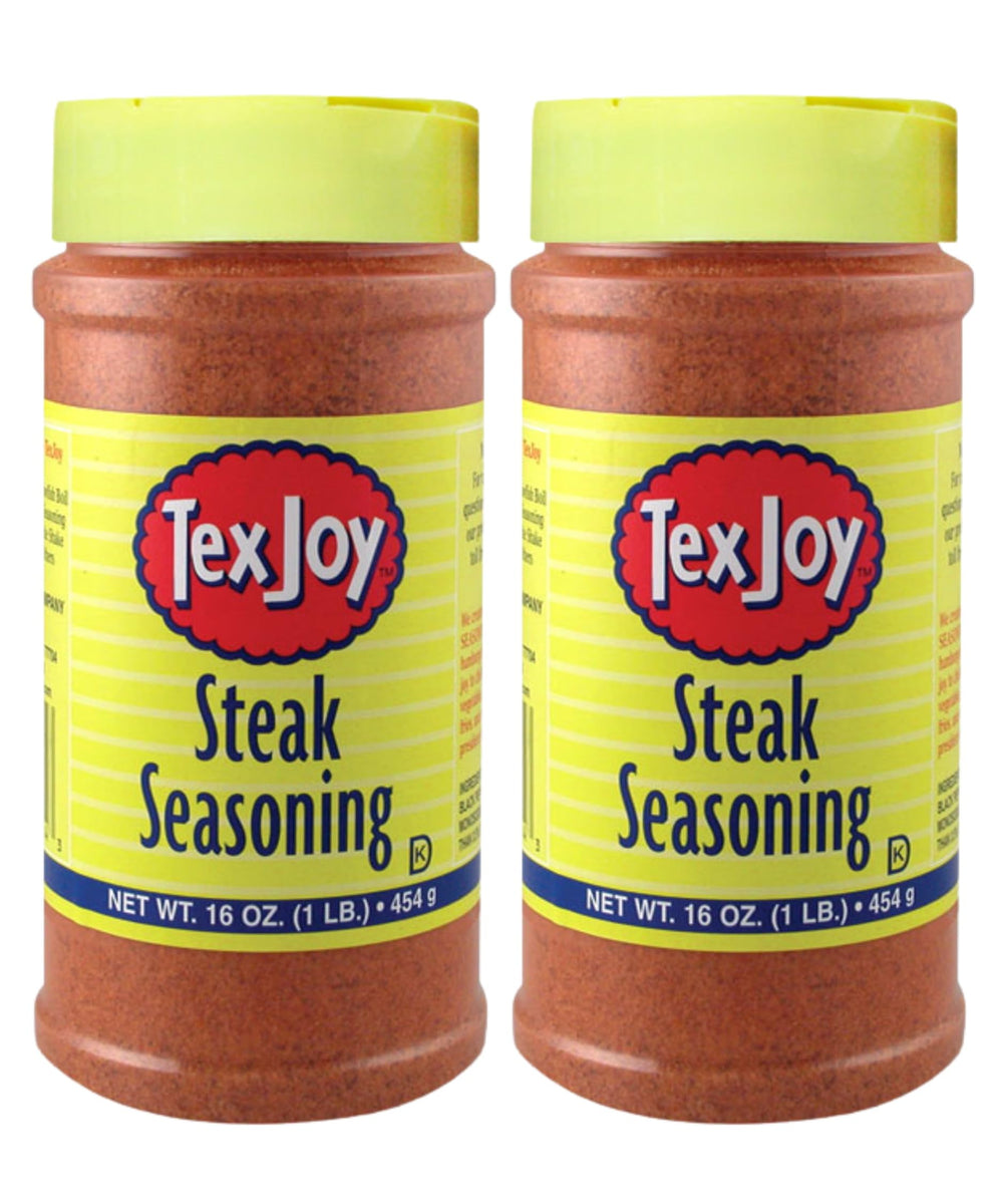 TexJoy steak seasoning 16oz pack, front view, enhances beef flavor and versatility.