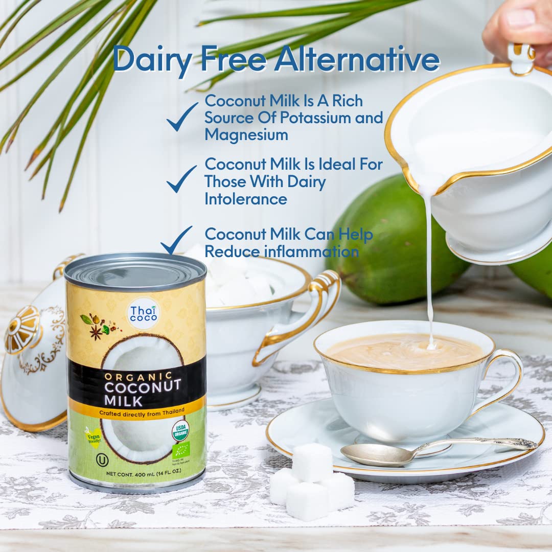 Thai Coco Coconut Milk can front showcasing organic certification and premium quality