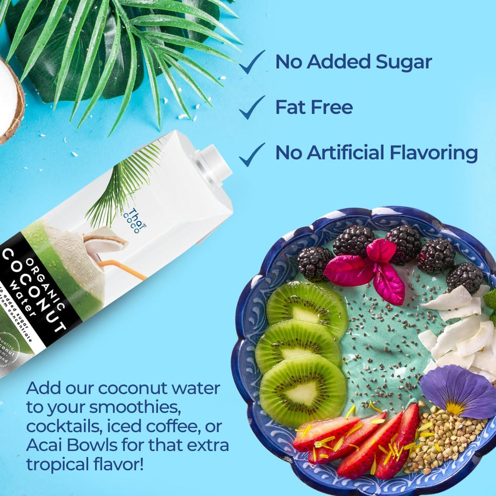 Thai Coco coconut water ice-cold setup ideal for smoothies and bowls.