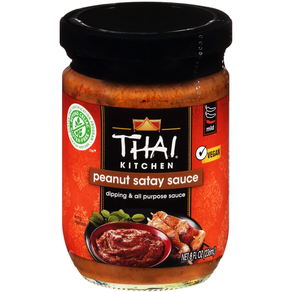 Thai Kitchen Gluten Free Peanut Satay Sauce jar ready for quick meals