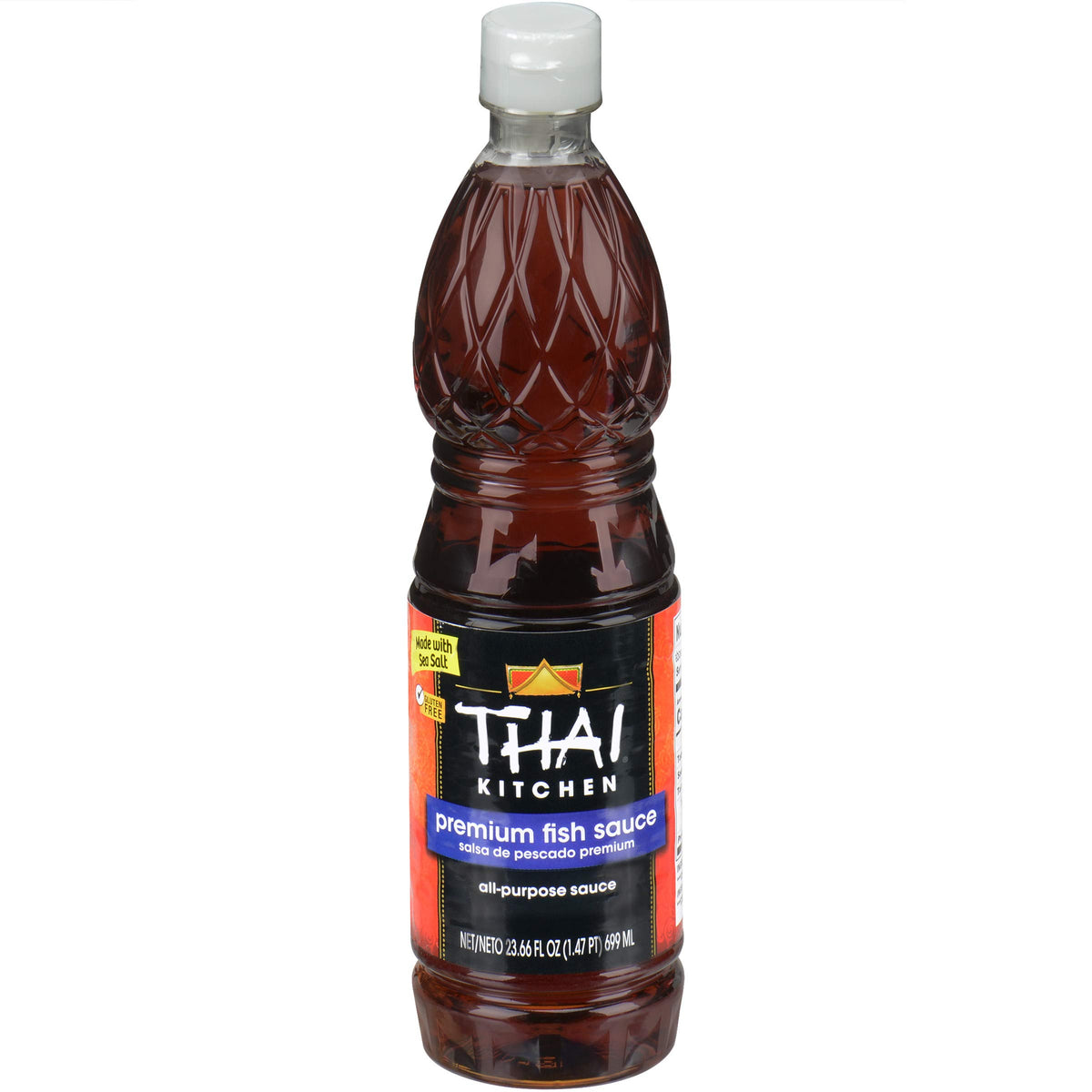 Thai Kitchen Premium Fish Sauce bottle pouring for dressings and marinades